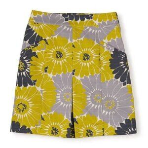 Boden Grey Yellow Daisy Floral Print Pleated Cotton Mini Skirt US Women's Size 4
